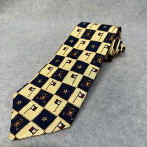 Tommy Hilfiger Tie Mens Navy Gold Italian Silk Golf Crest Check USA Made Preppy